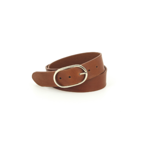 Ceinture Paname en cuir pleine fleur Camel avec boucle dorée, fabriquée en Bretagne.