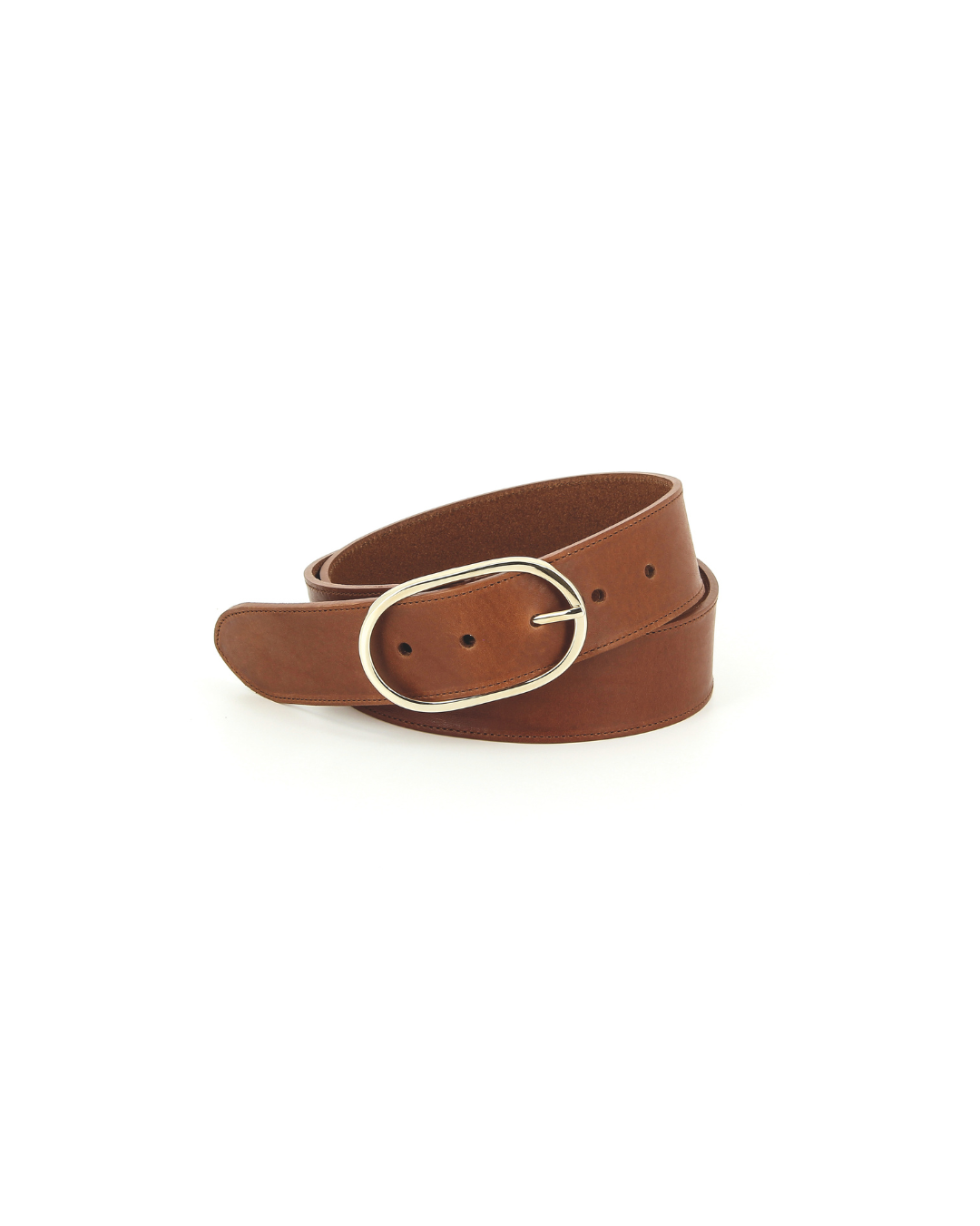 Ceinture Paname en cuir pleine fleur Camel avec boucle dorée, fabriquée en Bretagne.