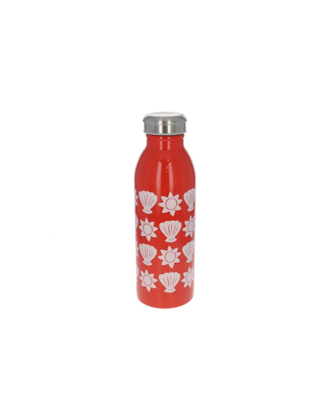 Gourde isotherme rouge motifs coquillages – Collection Trouville, 430 ml, métal réutilisable, bouchon étanche