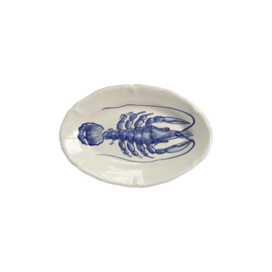 Plat ovale Mare 30 cm en céramique artisanale avec motif homard bleu, fait main en Italie, collection Mare
