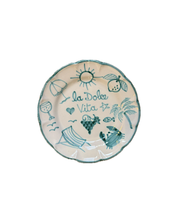 Assiette Dolce Vita verte 25 cm en céramique artisanale, pièce faite main en Italie, collection Popolo