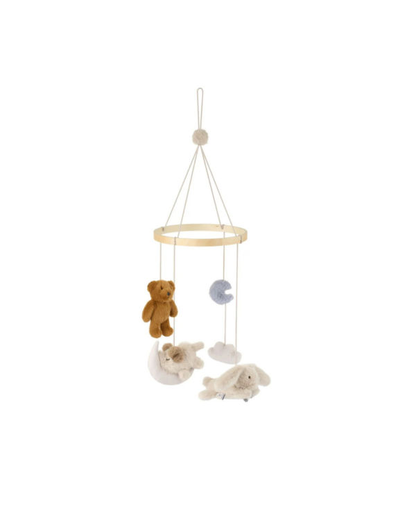 Mobile décoratif MELI avec ours en peluche en polyester recyclé certifié GRS, à suspendre au-dessus du berceau ou de la table à langer