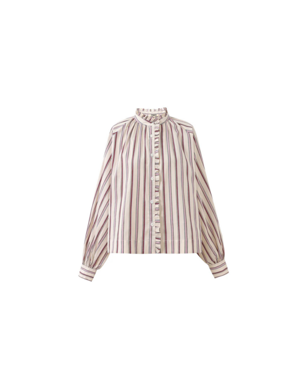 Chemise Molly crème FRNCH, rayée avec col volanté et manches volumineuses, print exclusif en coton.