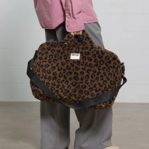 Sac week-end Simona léopard en jacquard recyclé – sac de voyage écoresponsable avec bandoulière réglable