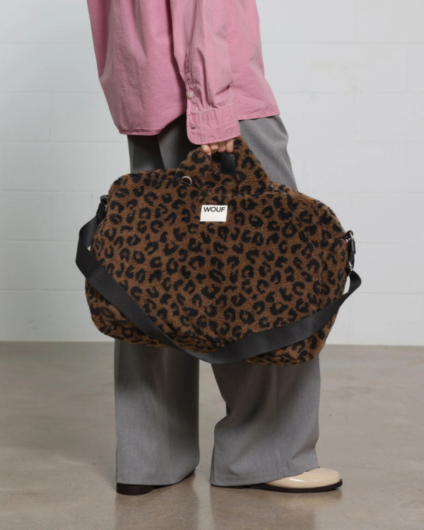 Sac week-end Simona léopard en jacquard recyclé – sac de voyage écoresponsable avec bandoulière réglable
