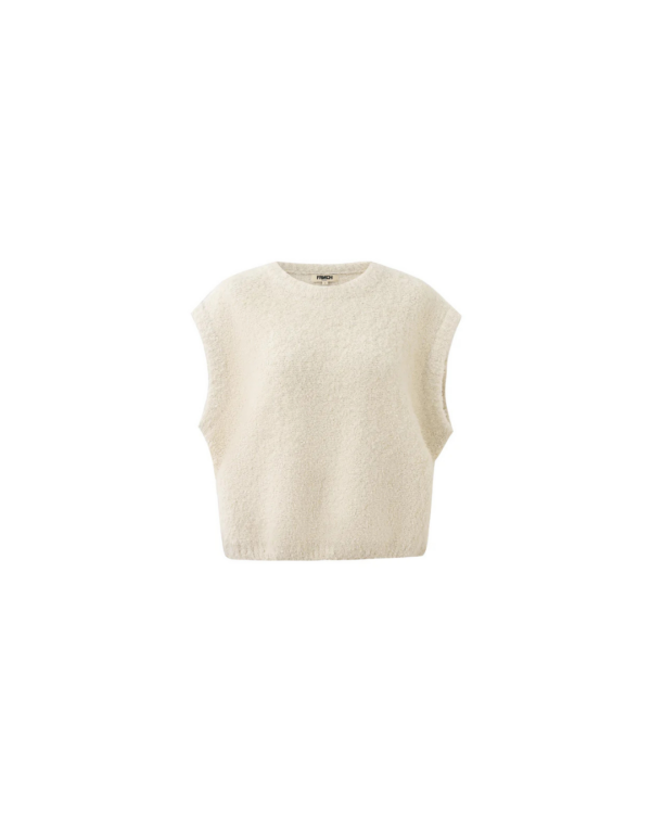 Pull sans manches Jasmin crème FRNCH, en maille bouclette chaude et confortable, gamme Change avec laine et polyester recyclé.