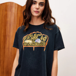 T-shirt Stevia anthracite FRNCH, coupe droite, col rond classique, 100% coton bio, print exclusif, fabriqué au Portugal.