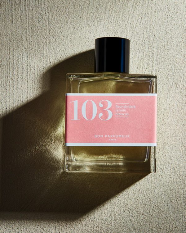 Eau de parfum Bon Parfumeur 103 – Fleur de Tiaré, Jasmin et Hibiscus, flacon 30 ml, parfum floral solaire et exotique.