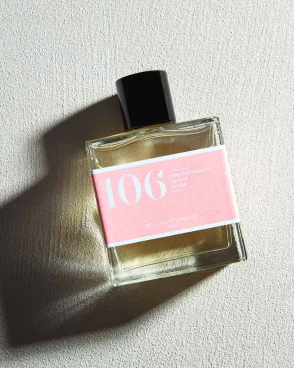 Eau de parfum Bon Parfumeur 106 – Rose, Davana et Vanille, flacon 30 ml, parfum floral sensuel et audacieux.