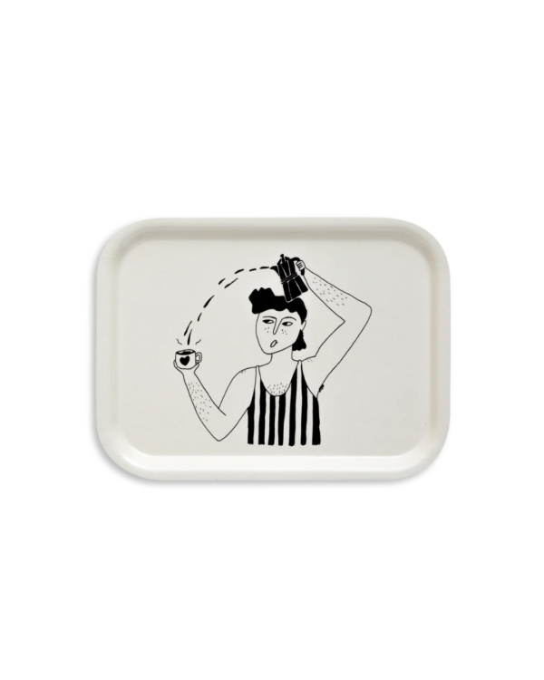 Plateau en bois Vic and his Bialetti avec illustration Helen b – 20x27 cm, fabriqué en Europe