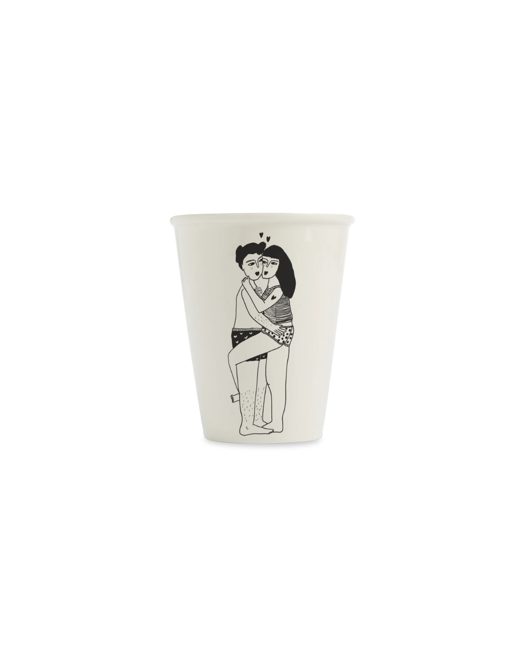 Tasse Beker en porcelaine, dessin noir sur fond blanc cassé – faite main, design Helen b