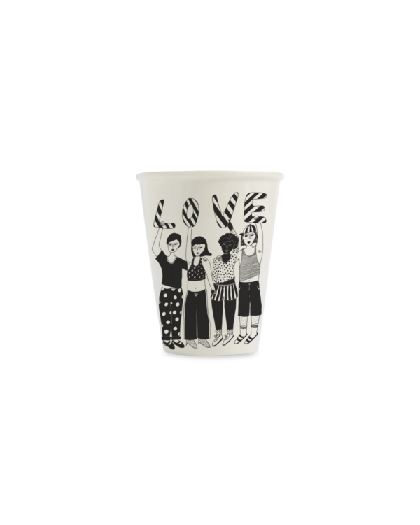 Tasse Beker en porcelaine, dessin noir sur fond blanc cassé – faite main, design Helen b