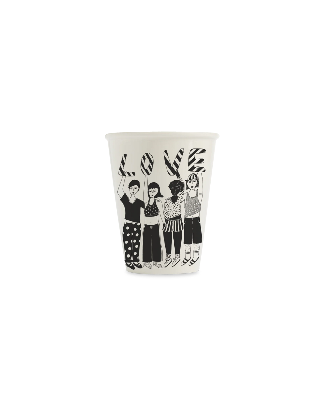 Tasse Beker en porcelaine, dessin noir sur fond blanc cassé – faite main, design Helen b
