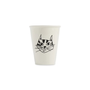 Tasse Beker en porcelaine, dessin noir sur fond blanc cassé – faite main, design Helen b