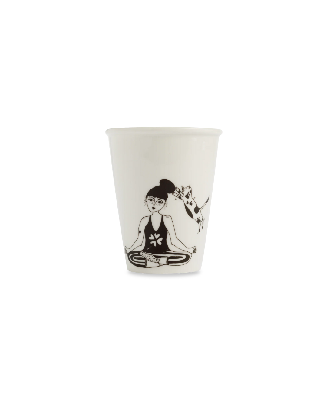 Tasse Beker en porcelaine, dessin noir sur fond blanc cassé – faite main, design Helen b