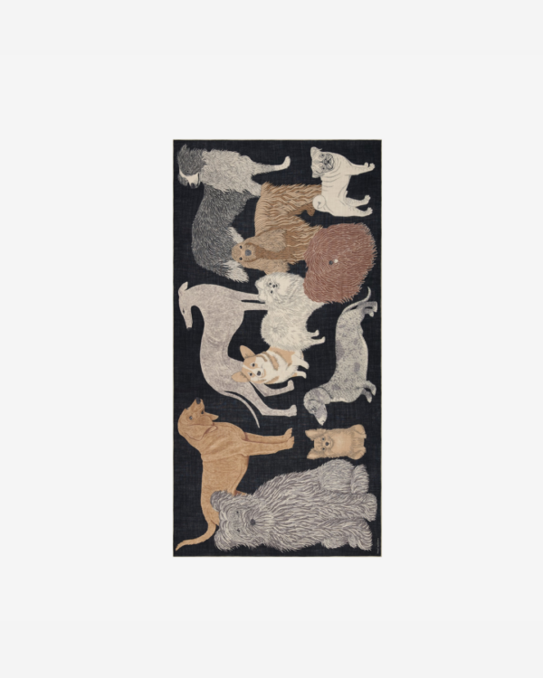 Écharpe 100 Toutou Noir Inouï Éditions – 100 % laine, 100x190 cm, imprimée à la main en Inde