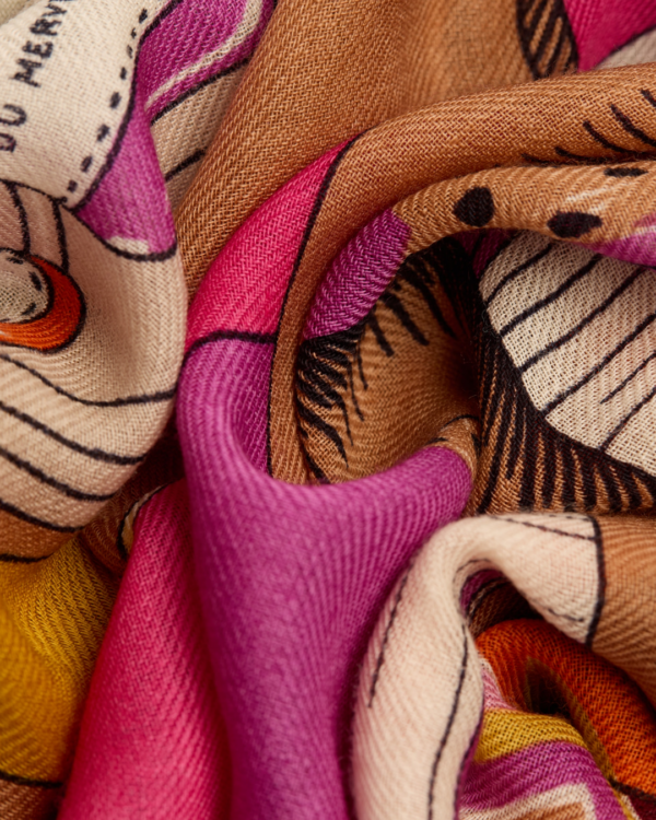 Écharpe 100 Atelier Rose Inouï Éditions – foulard 100 % laine, 100x190 cm, imprimé à la main en Inde