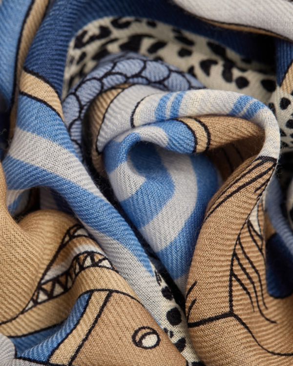 Écharpe 100 Nicolas Bleu Inouï Éditions – foulard 100 % laine, 100x190 cm, imprimé à la main en Inde