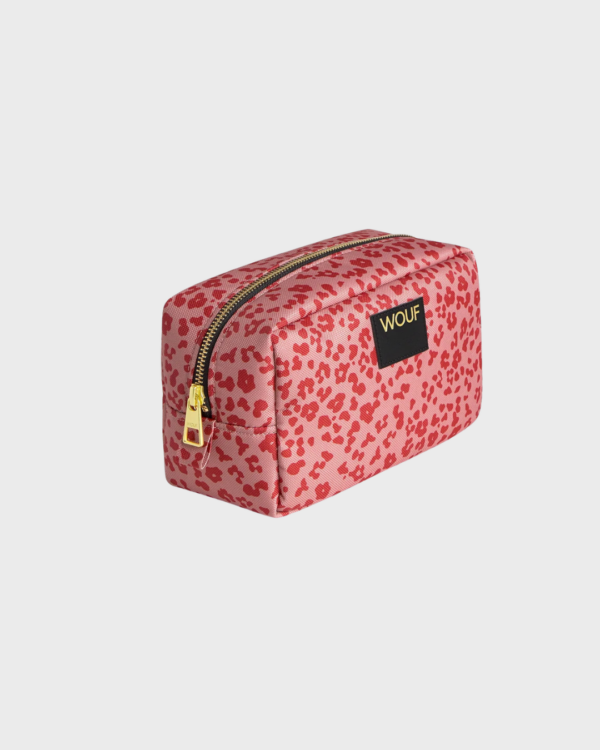 Trousse de toilette léopard rose en tissu recyclé – accessoire pratique, déperlant et durable pour maquillage et produits de beauté
