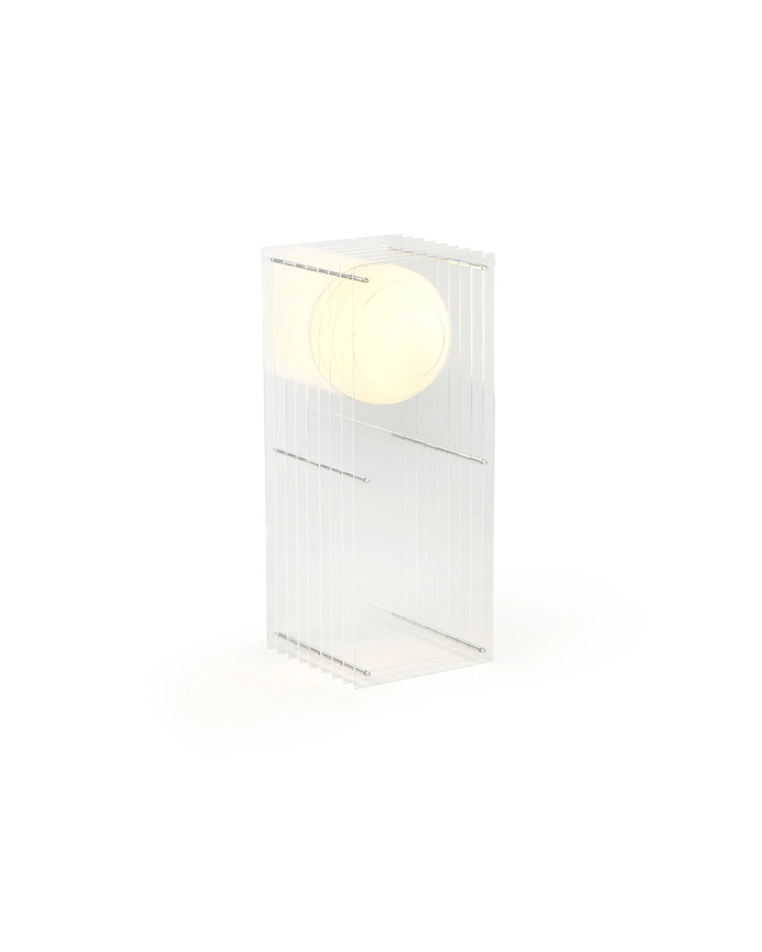 Lampe à poser LOP grand rectangle transparent en acrylique et verre opale, luminaire design moderne avec ampoule LED incluse.