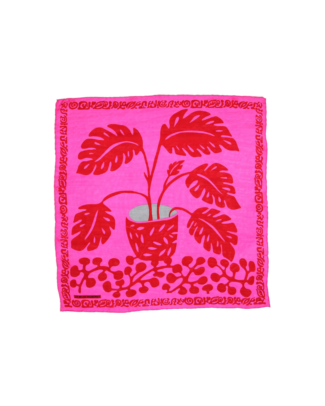Mini foulard en soie Arum fuschia Les Belles Vagabondes, accessoire de mode élégant et polyvalent, dessiné en France et imprimé en Inde.