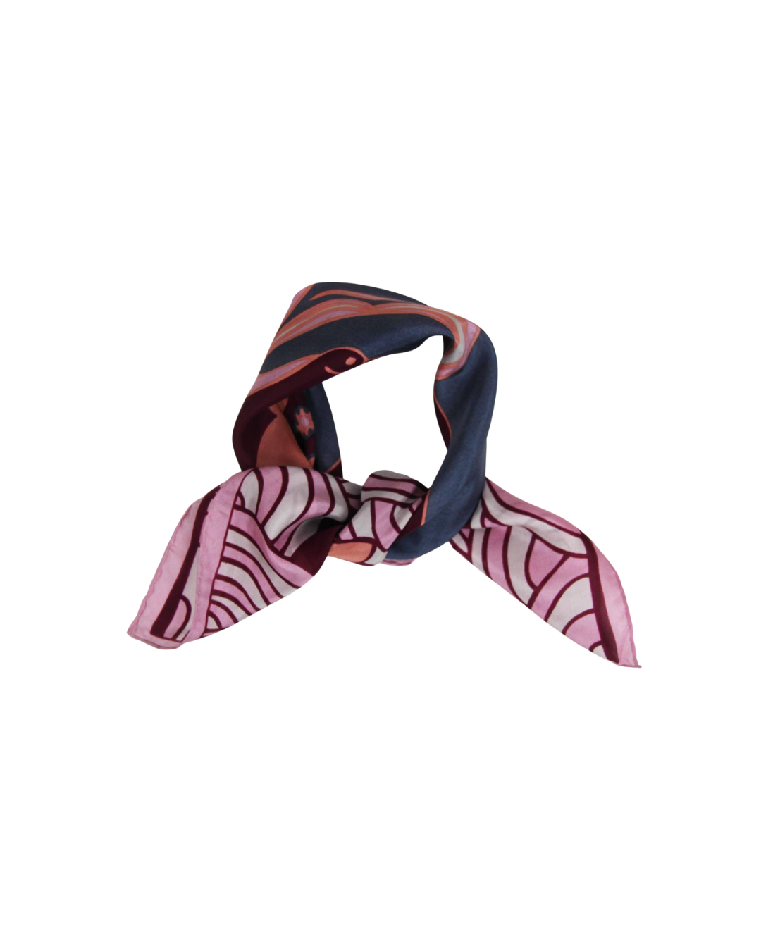 Mini foulard en soie Les Belles Vagabondes, accessoire chic et polyvalent, dessiné à la main en France et imprimé artisanalement en Inde.