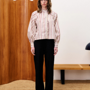 Chemise Molly crème FRNCH, rayée avec col volanté et manches volumineuses, print exclusif en coton.
