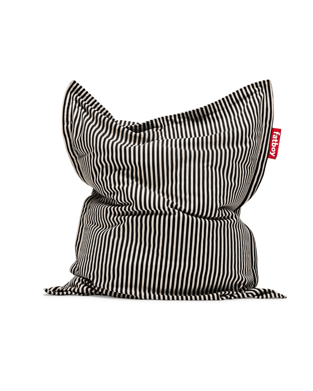 Pouf Fatboy Original Slim Terry Noir Crème en tissu éponge rayé, confortable et design, rempli de billes EPS