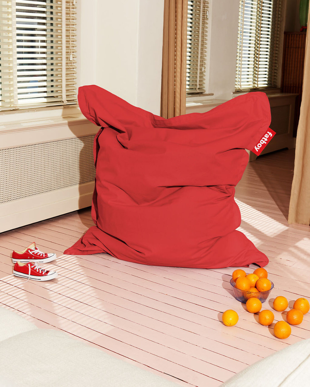 Pouf Fatboy Original Canvas Merlot Rouge en coton stonewashed, confortable, hydrofuge et anti-salissures