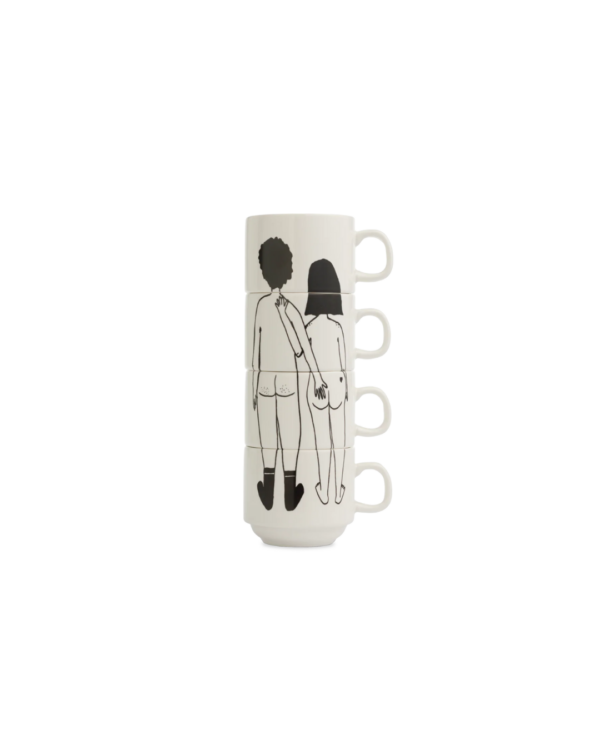 Mugs empilables Naked Couple, set de 4 en porcelaine avec illustration Helen b – empilables, design belge