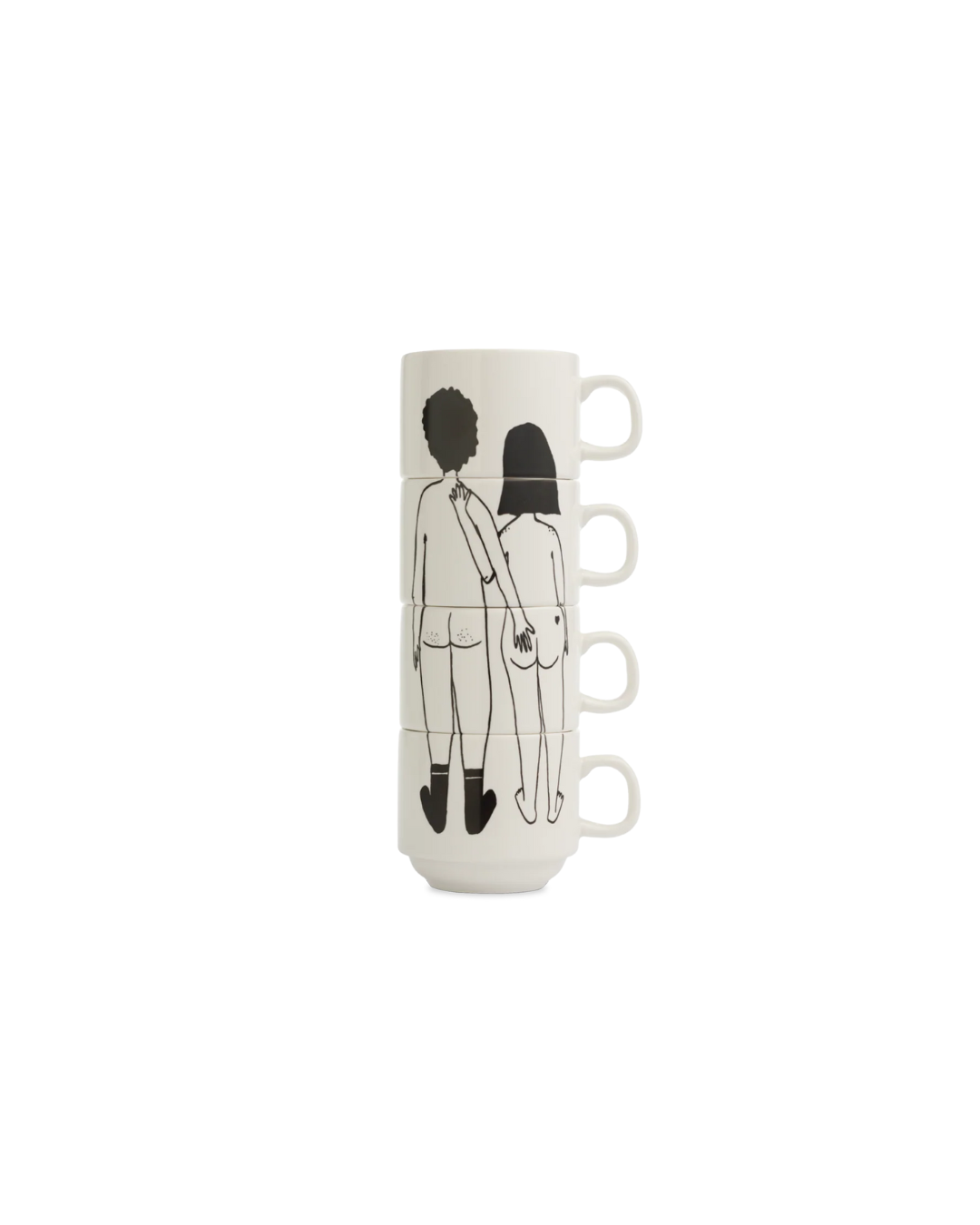 Mugs empilables Naked Couple, set de 4 en porcelaine avec illustration Helen b – empilables, design belge