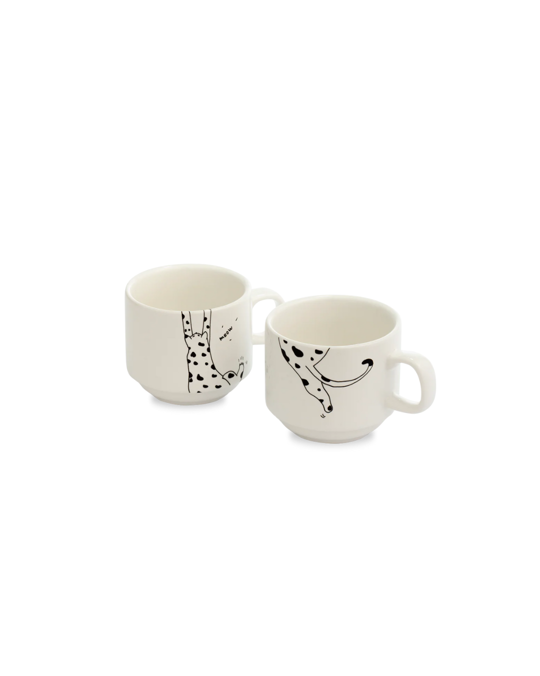Mugs empilables set de 2 Miau en porcelaine, illustration Helen b – design belge, coffret cadeau