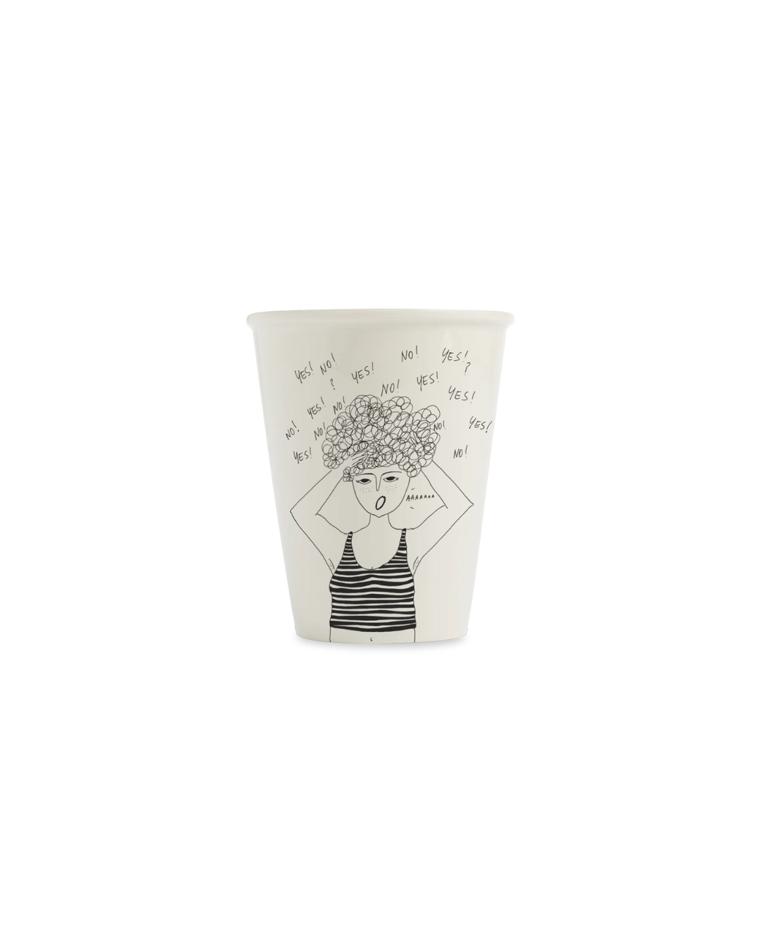 Tasse Beker en porcelaine, dessin noir sur fond blanc cassé – faite main, design Helen b
