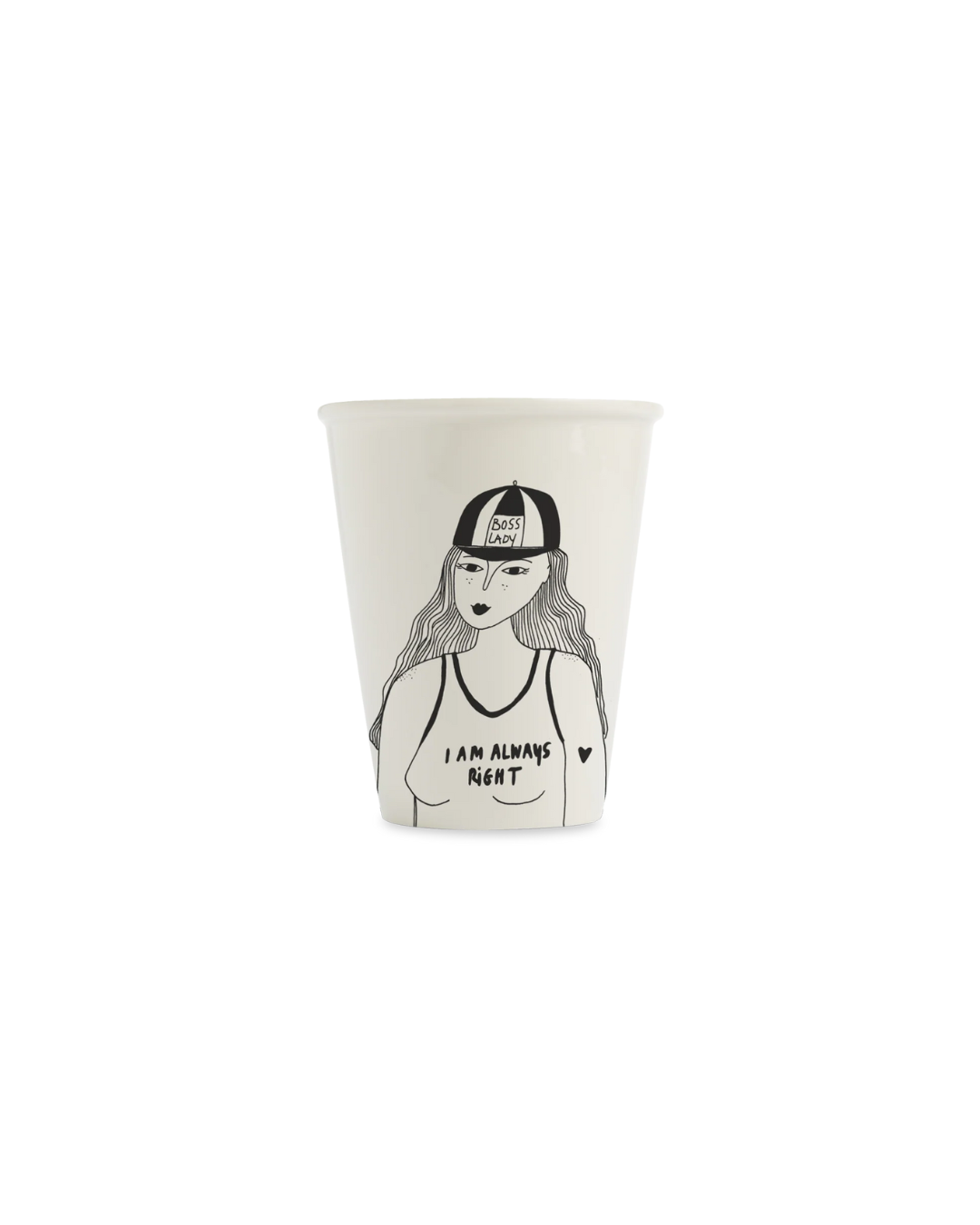 Tasse Beker en porcelaine, dessin noir sur fond blanc cassé – faite main, design Helen b