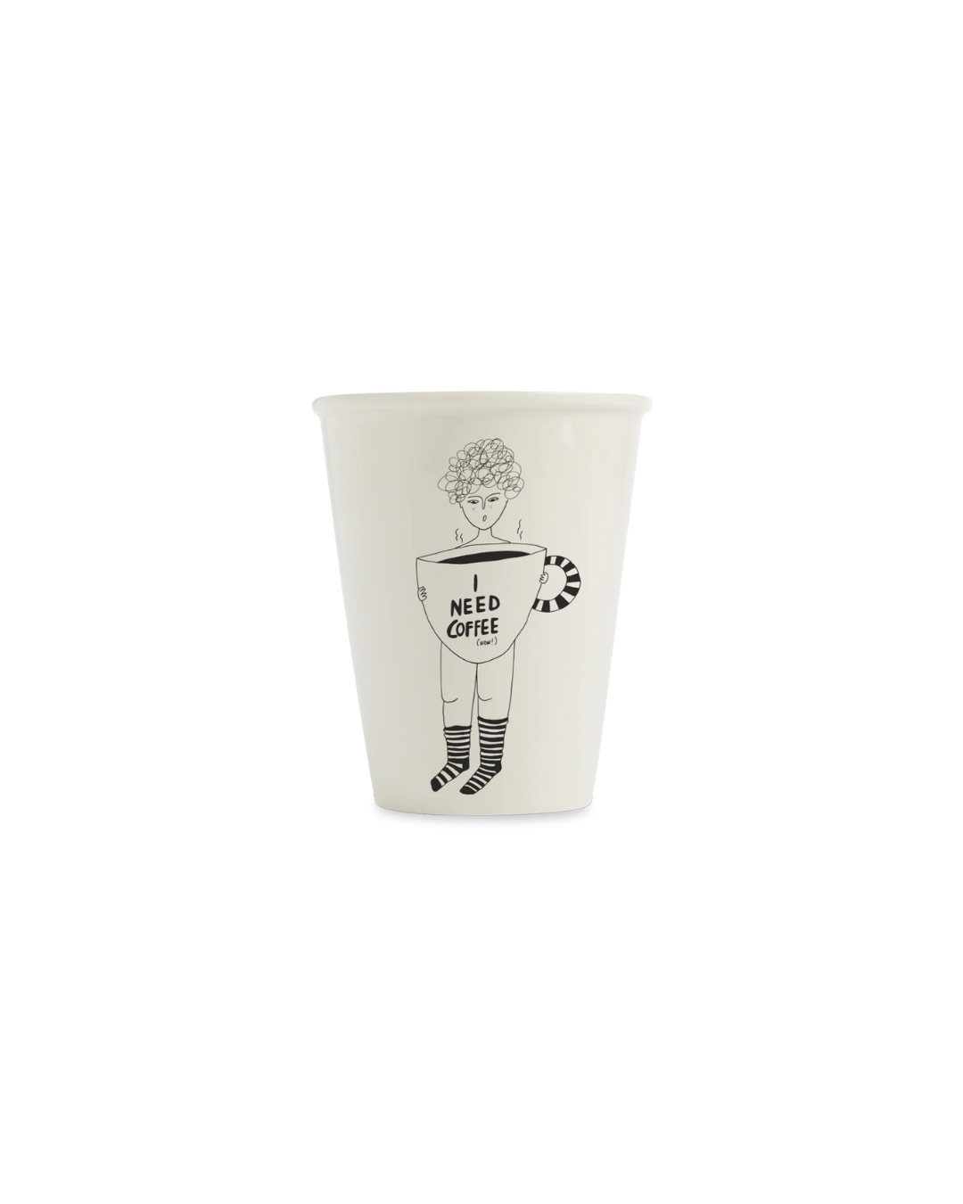 Tasse Beker en porcelaine, dessin noir sur fond blanc cassé – faite main, design Helen b