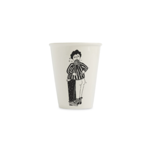 Tasse Beker en porcelaine, dessin noir sur fond blanc cassé – faite main, design Helen b
