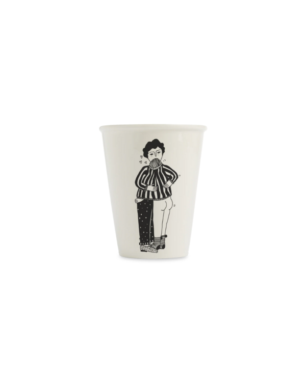 Tasse Beker en porcelaine, dessin noir sur fond blanc cassé – faite main, design Helen b
