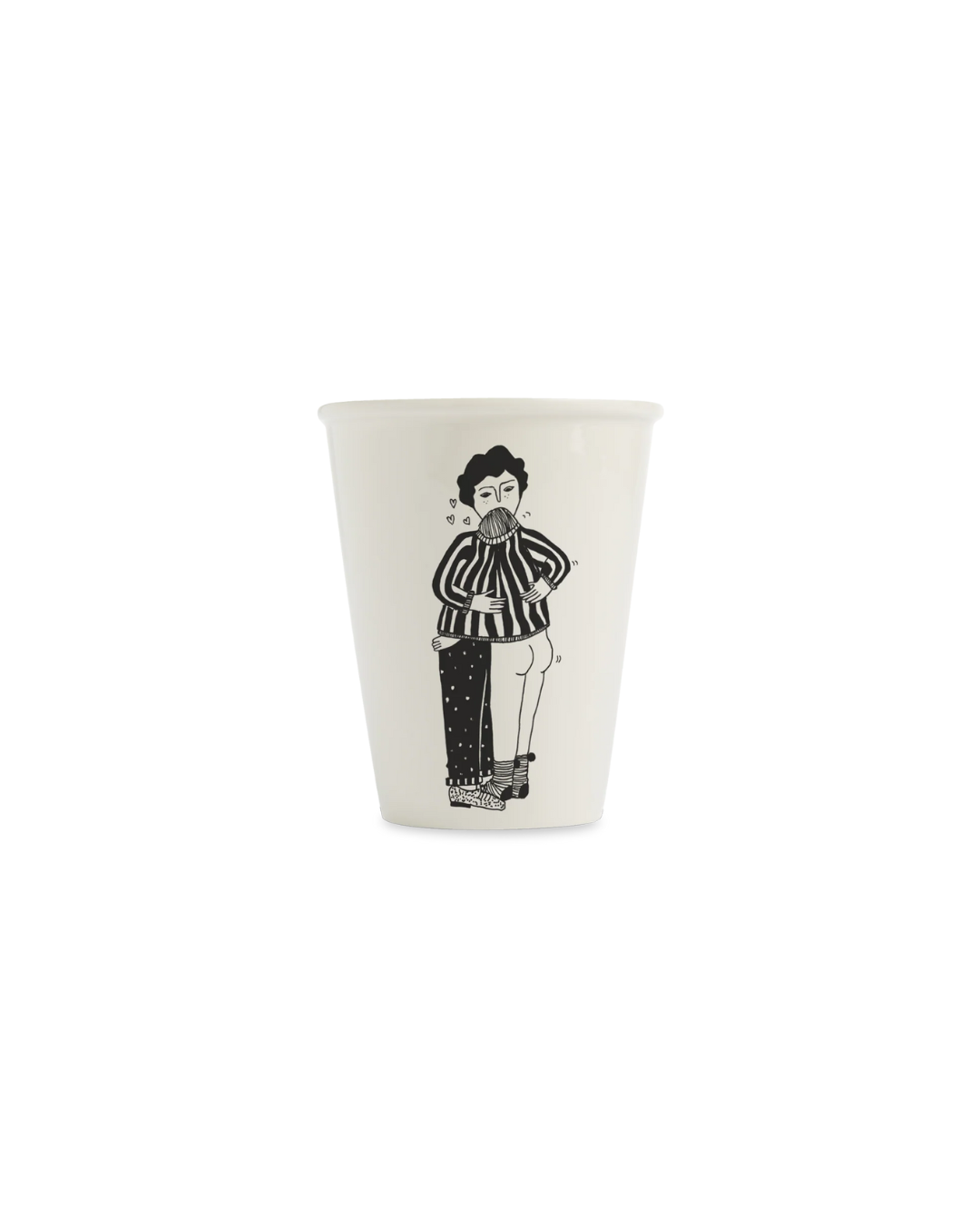 Tasse Beker en porcelaine, dessin noir sur fond blanc cassé – faite main, design Helen b