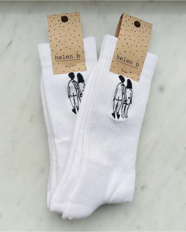Chaussettes Naked Couple Back, taille 38-41, coton et illustration brodée Helen b – design belge