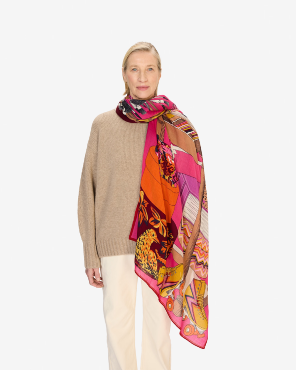 Écharpe 100 Atelier Rose Inouï Éditions – foulard 100 % laine, 100x190 cm, imprimé à la main en Inde