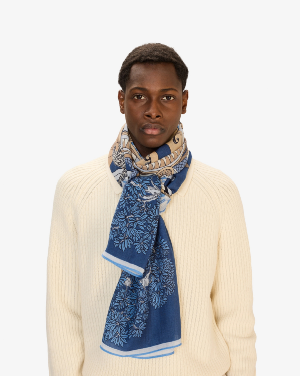Écharpe 100 Nicolas Bleu Inouï Éditions – foulard 100 % laine, 100x190 cm, imprimé à la main en Inde