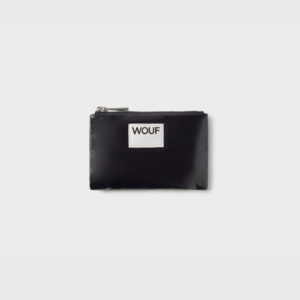 Porte-monnaie Nuit Glossy Noir en tissu recyclé – accessoire compact, brillant et déperlant avec fente carte en cuir