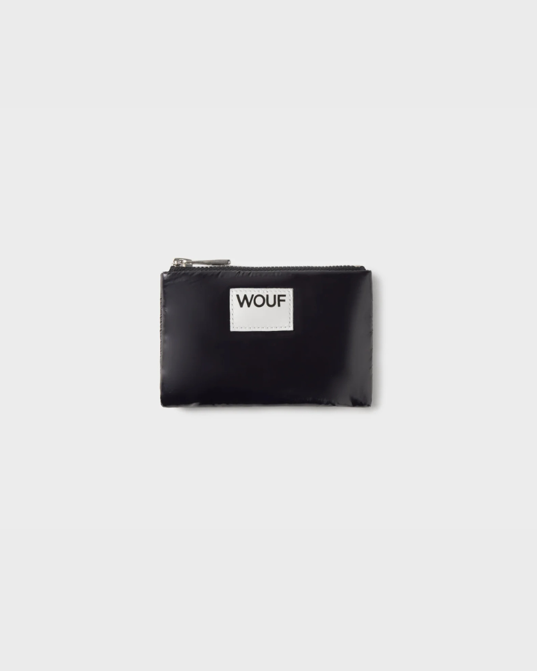 Porte-monnaie Nuit Glossy Noir en tissu recyclé – accessoire compact, brillant et déperlant avec fente carte en cuir
