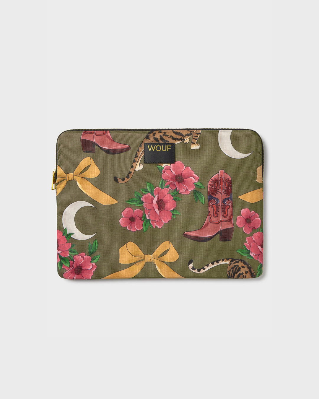 Pochette d’ordinateur Rodeo kaki en tissu recyclé pour MacBook et PC 15-16 pouces, housse écologique et déperlante.