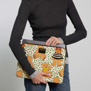 Pochette d’ordinateur Cute oursons, housse 13-14 pouces en tissu recyclé, écologique, rembourrée et déperlante.