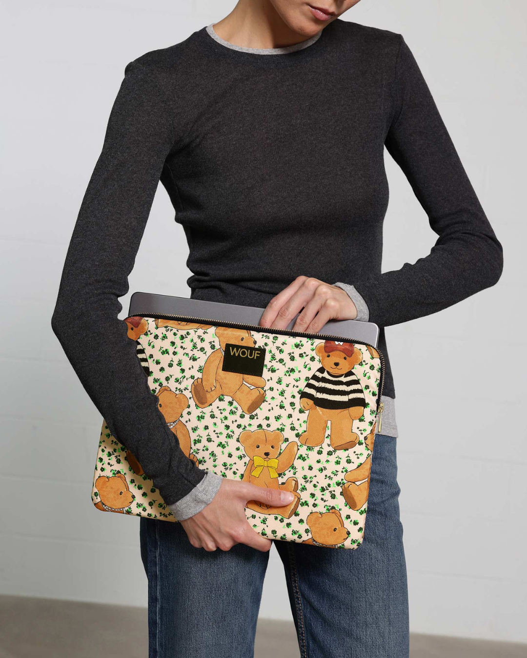 Pochette d’ordinateur Cute oursons, housse 13-14 pouces en tissu recyclé, écologique, rembourrée et déperlante.