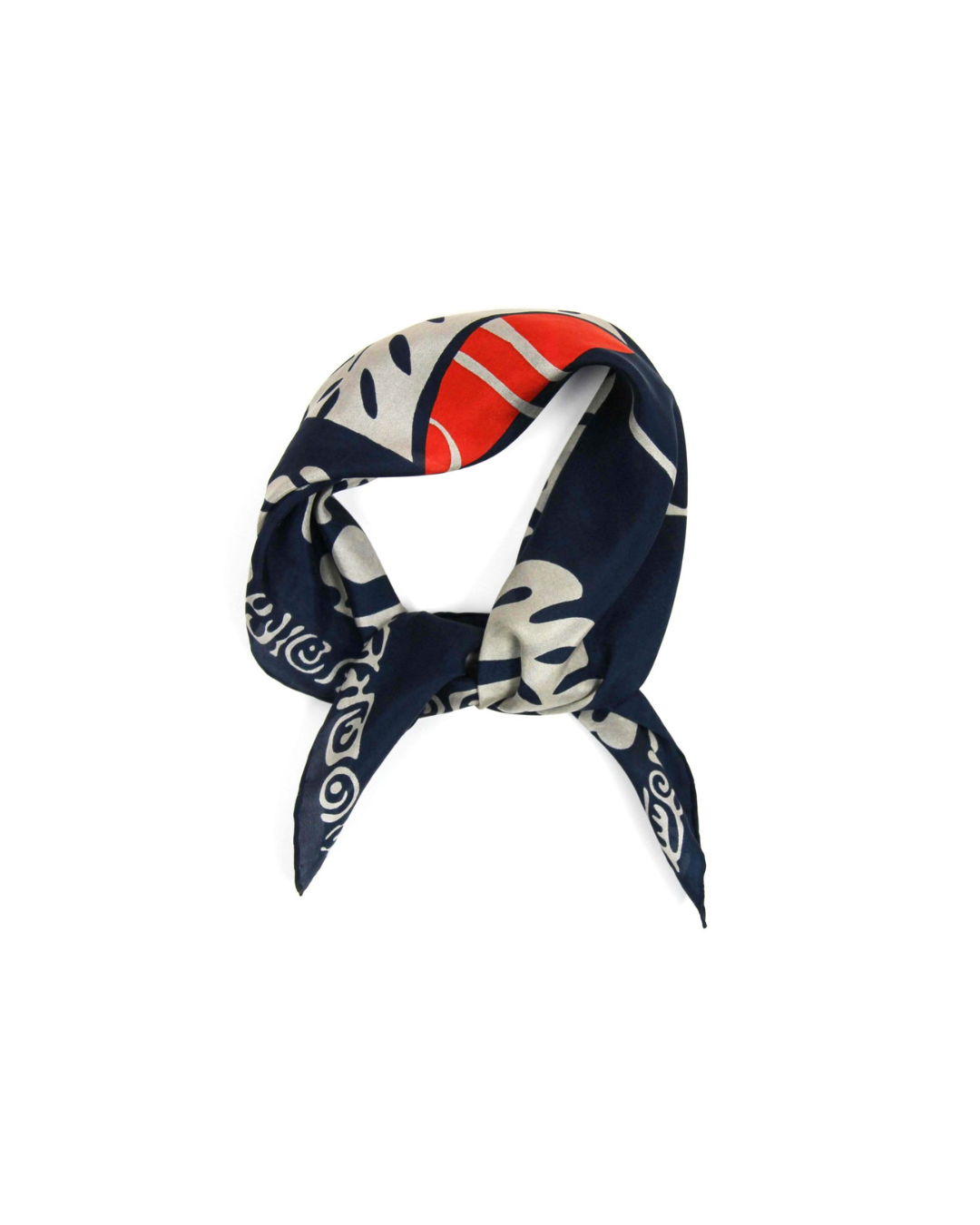 Mini foulard en soie Arum marine Les Belles Vagabondes, accessoire chic et polyvalent, dessiné en France et imprimé à la main en Inde.
