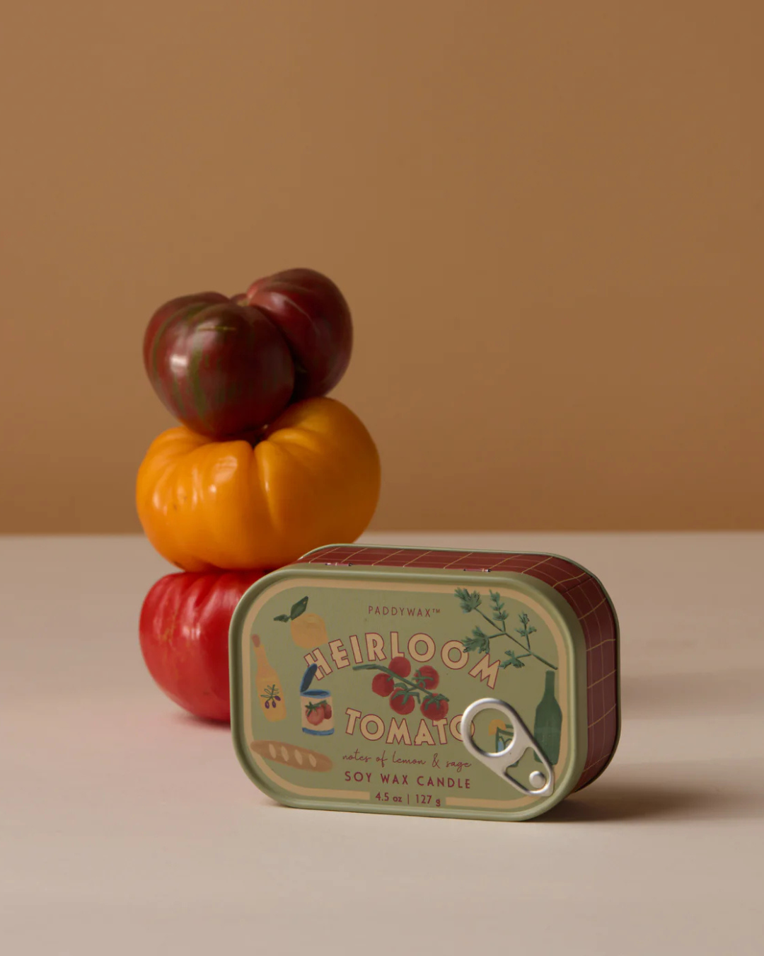 Bougie Bistro Métal parfum Tomate Ancienne en étain, collection culinaire décorative.