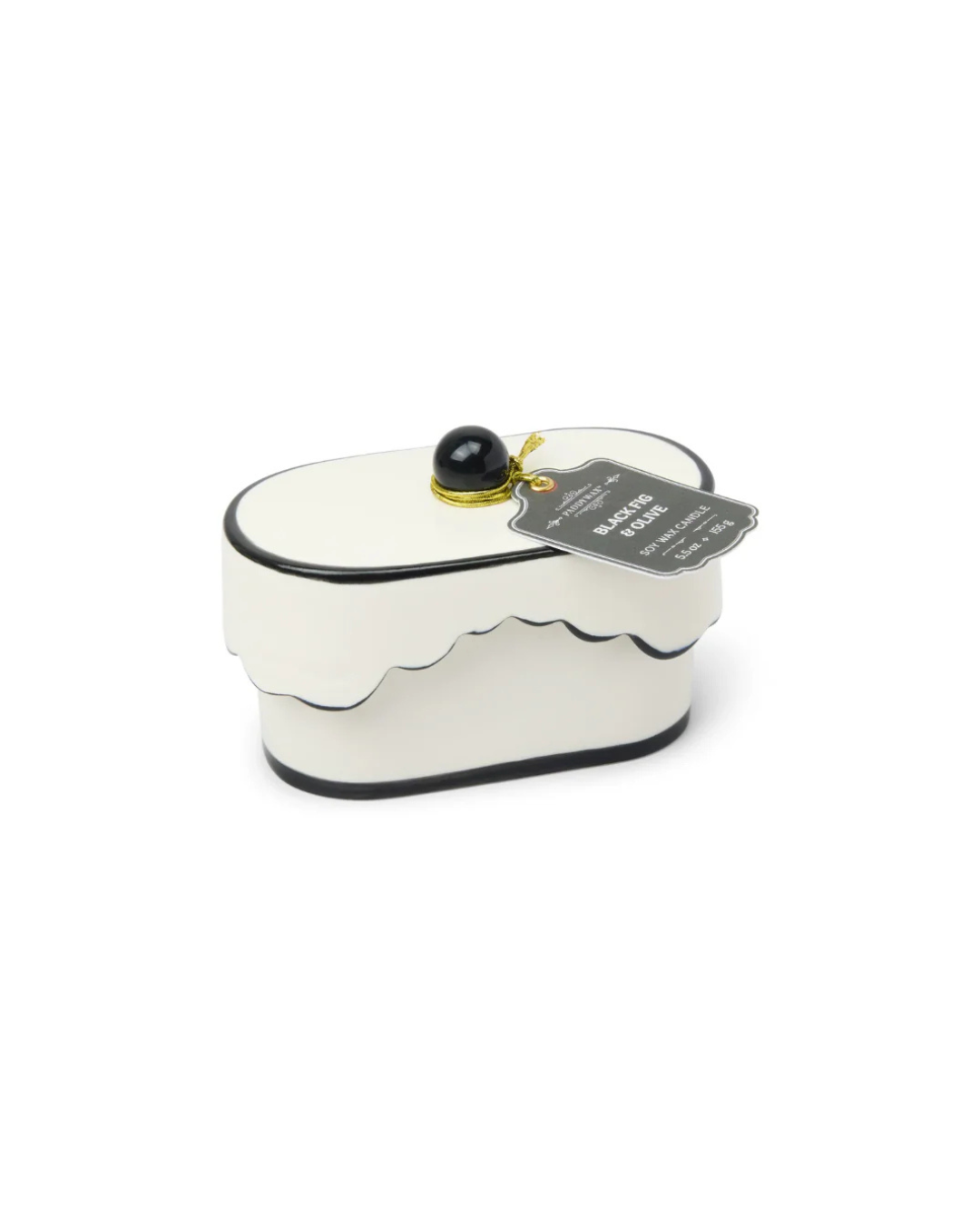 Bougie en céramique noire parfum figue et olive, élégante et décorative avec couvercle orné.