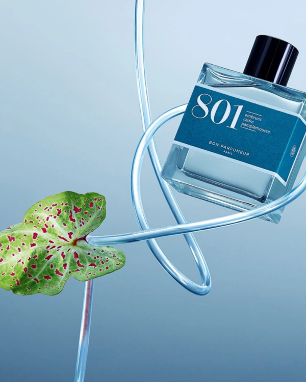 Eau de parfum Bon Parfumeur 801 – Embruns, Cèdre et Pamplemousse, flacon 30 ml, parfum aquatique frais et estival.
